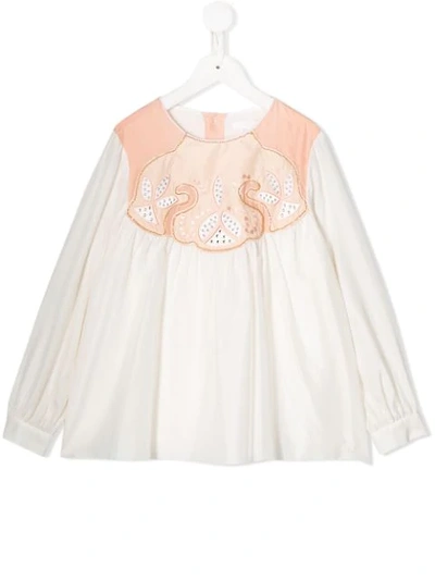 Chloé Kids' Pink And White Blouse For Girl With White Logo