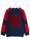 Balmain Kids' Flocked Logo Cotton Sweatshirt In Navy,red