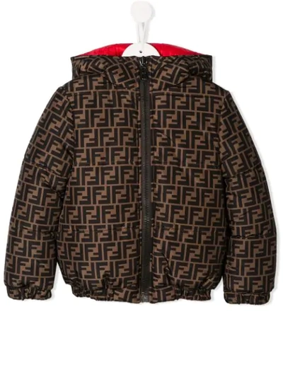 Fendi Kids' Ff Logo Reversible Puffer Jacket In Brown