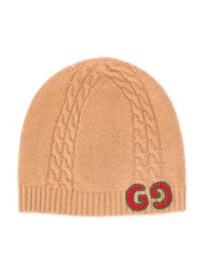 Gucci Kids' Gg针织套头帽 In Neutrals