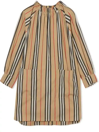 Burberry Kids' Girl's Melody Icon Stripe Shirt Dress In Neutrals