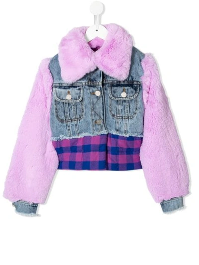 Natasha Zinko Kids' Pink Lightweight Jacket With Fur And Denim Details