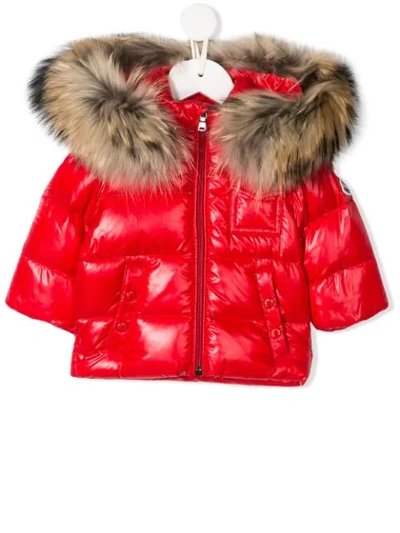 Moncler Enfant Kids' Faux-fur Hooded Puffer Jacket In Rosso