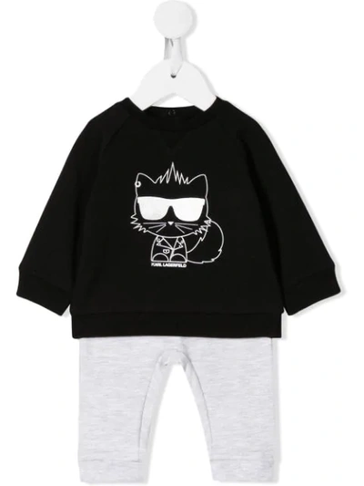 Karl Lagerfeld Babies' Choupette Print Pajama Set In Black