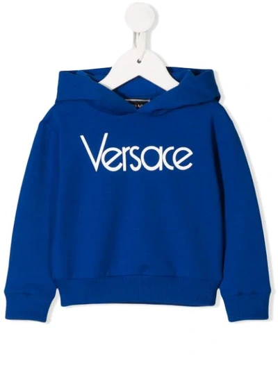 Young Versace Babies' Printed Logo Hoodie In Blue