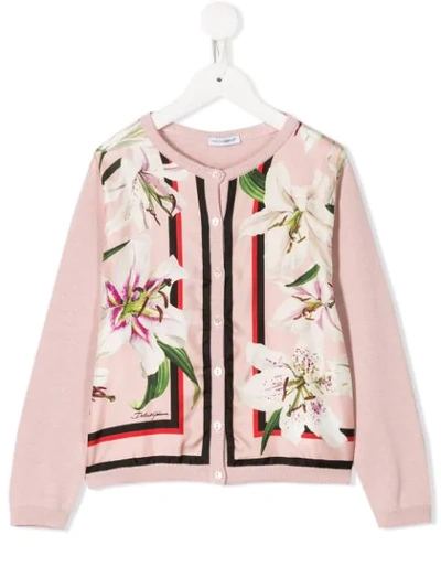Dolce & Gabbana Kids' Lilium Printed Silk Blend Knit Cardigan In Pink