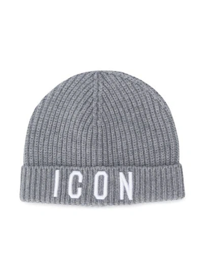 Dsquared2 Kids' Icon Knitted Beanie In Grey