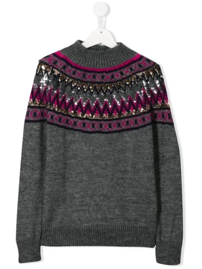 Alberta Ferretti Kids' Sequin Embroidered Jumper In Grey