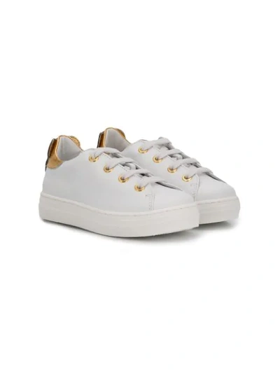 Moschino Kids' Contrast Heel Counter Trainers In White/gold