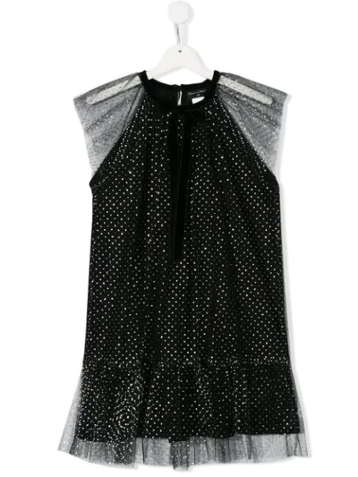 Oscar De La Renta Kids' Black Dress For Girl With Silver Polka-dots