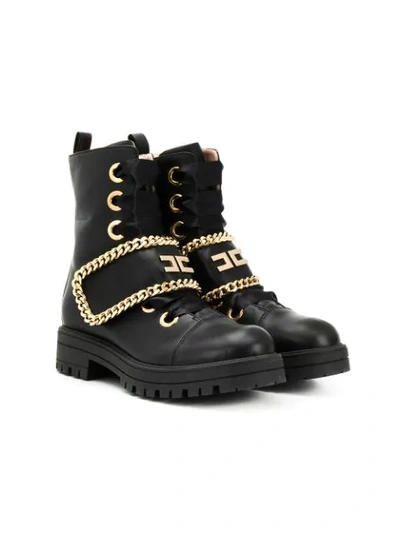 Elisabetta Franchi La Mia Bambina Teen Chain-embellished Ankle Boots In Black
