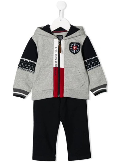 Lapin House Babies' Patterned Sleeve Logo Patch Tracksuit In Grey