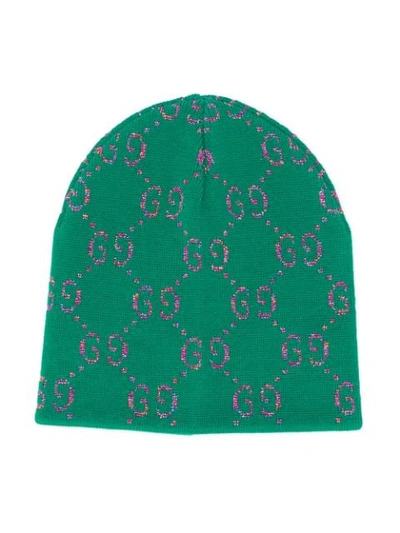 Gucci Kids' Go Logo套头帽 In Green