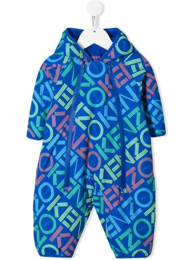 Kenzo Babies' Logo Print Snowsuit In Blue