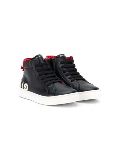 Givenchy Kids' Logo Printed Leather High Top Trainers In Nero