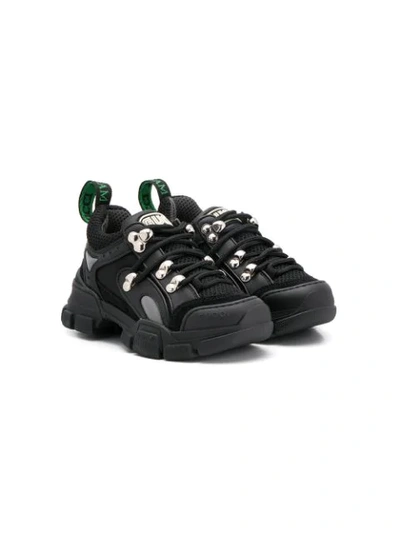 Gucci Kids' Flashtrek Leather And Canvas Trainers 5-9 Years In Black