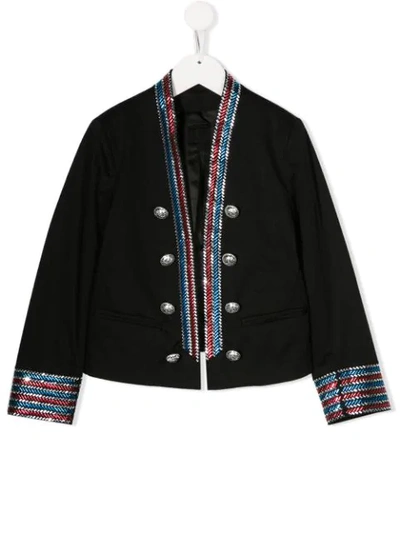 Balmain Kids' Black Iconic Jacket With Colorful Stripes For Girl