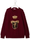 DOLCE & GABBANA HERALDIC PATCH CABLE KNIT JUMPER