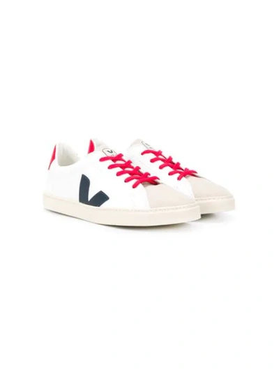 Veja Kids' Logo-patch Panelled Leather Trainers In White