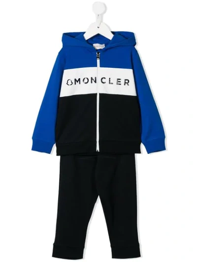 Moncler Babies' Logo Paneled Tracksuit In Blue