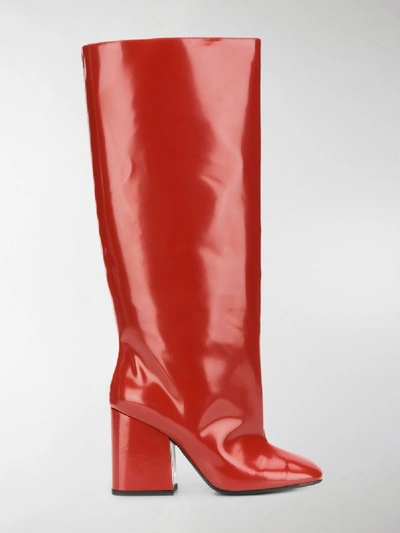 Marni Wide Leg Patent 80mm Boot In Red