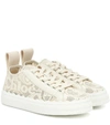 Chloé Lauren Scalloped Leather-trimmed Lace High-top Sneakers In Beige