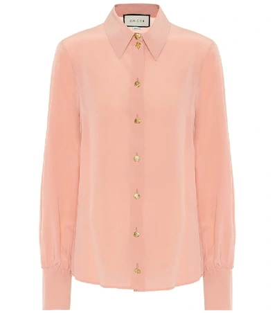 Gucci Vintage Silk Crepe Button-front Blouse In Pink