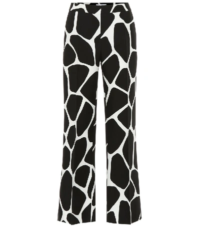 Valentino Printed Wool And Silk-blend Crepe Wide-leg Pants In White