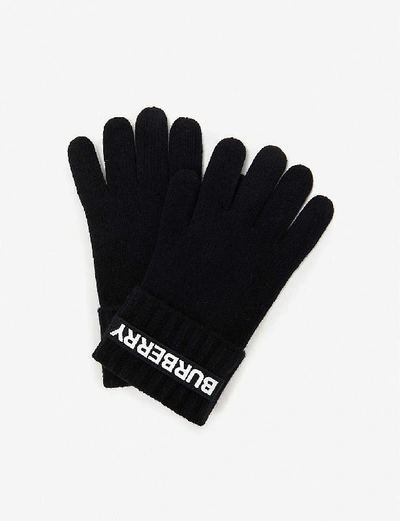 Burberry Kingdom Logo Cashmere Gloves In Black
