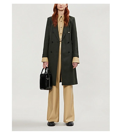 Sandro Double-breasted Wool-blend Coat In Olive Green
