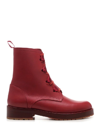 Red Valentino 30mm Comballet Leather Ankle Boots In Red