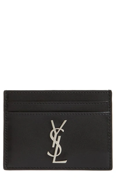 Saint Laurent Monogram Leather Card Case In Black