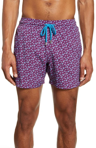 Vilebrequin Moorea Micro Turtles Printed Superflex Swim Trunks In Purple