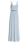 Show Me Your Mumu Kendall Soft V-back A-line Gown In Steel Blue Chiffondnu