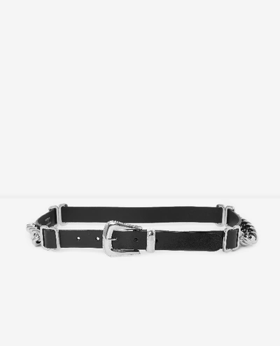 The Kooples Black Leather Belt With Chain