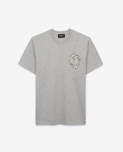 The Kooples Grey Jersey T-shirt W/contrasting Embroidery In Light Gray Melange