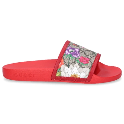 Gucci Beach Sandals Supreme Gg Flora In Red