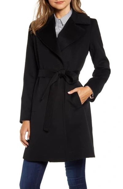 Fleurette Wool Wrap Coat In Black