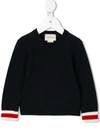 Gucci Web V-neck Jumper In Blue