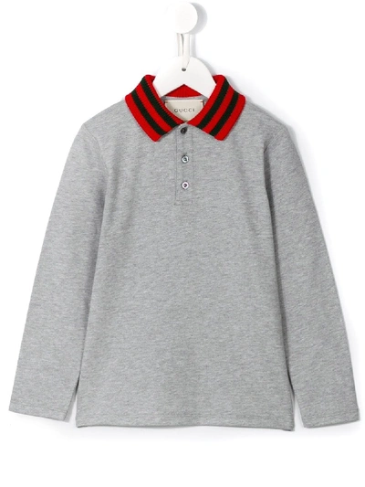 Gucci Kids' Web Collar Polo Shirt In Grey