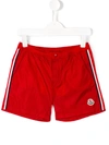 Moncler Side Stripe Swim Shorts In Red