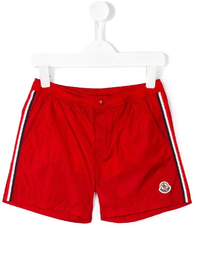 Moncler Kids' Side Stripe Swim Shorts In Red