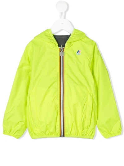 K-way Kids' Logo Print Hooded Jacket In Yellow