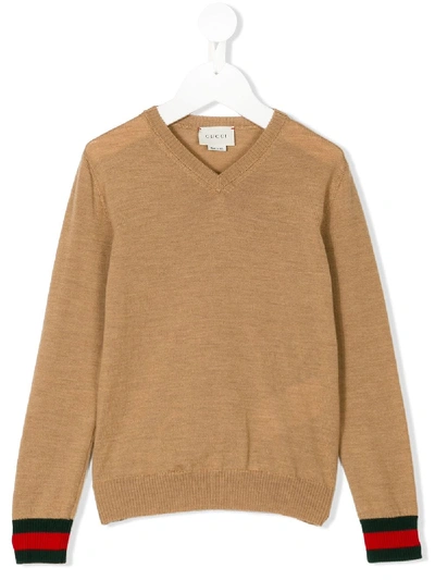 Gucci Kids' V-neck Jumper In Brown