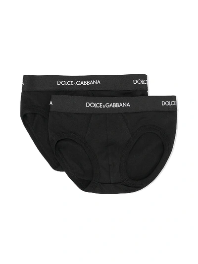 Dolce & Gabbana Kids' Contrast Logo Briefs Set In Black