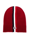 Moncler Kids' Tri-stripe Knitted Hat In Red