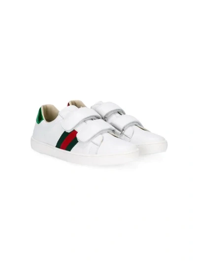 Gucci Kids' Stripe Touch Strap Trainers In White