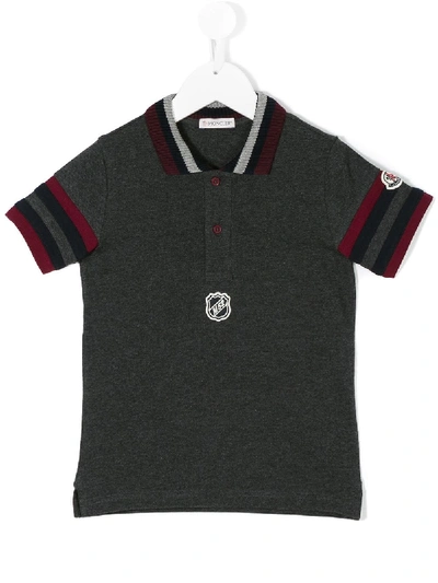 Moncler Kids' Logo Embroidered Polo Shirt In Grey