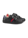 Gucci Children's Leather Sneaker With Web In Black