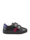 Gucci Children's Leather Sneaker With Web In Black